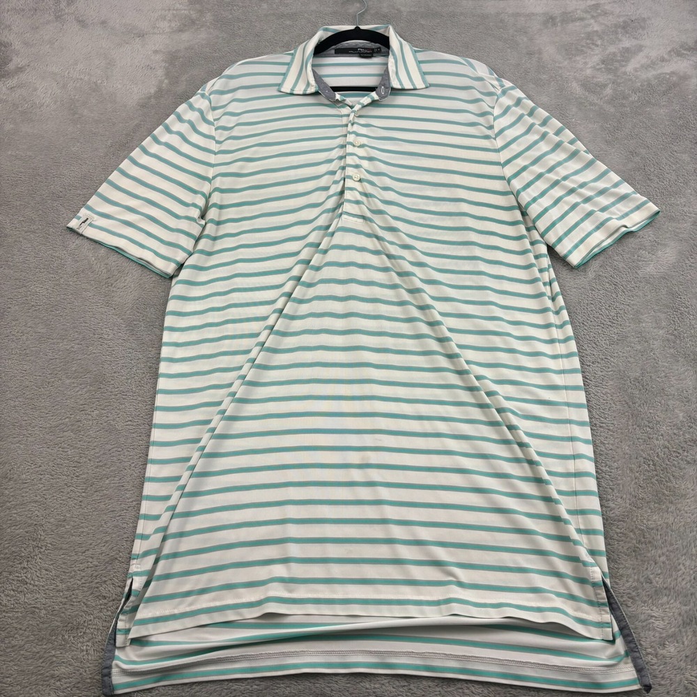 RLX Ralph Lauren Polo Shirt Mens M White Blue Stripe Golf Country Club Casual